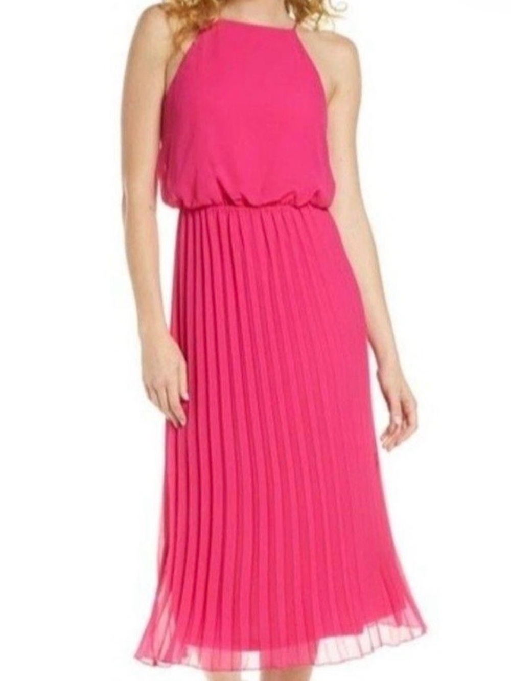 Stunning Pleated Midi Dress in Pink - Perfect for Any Occasion